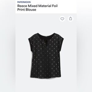 Papermoon Reece Mixed Material Foil Print Black Blouse, Large